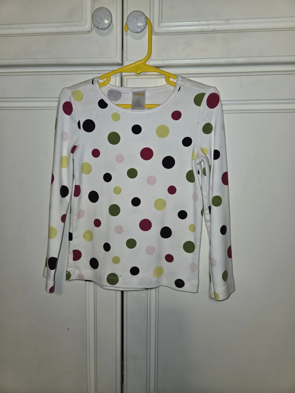 Gymboree White Dot Print Long Sleeve Shirt with Black and Light Green Dots